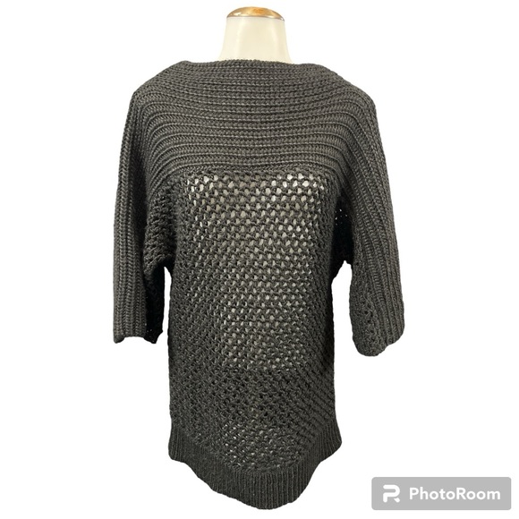 Trina Turk Women's Ripa Black Open Knit Wool Blend Boat Neck Coastal Sweater S - Picture 1 of 13
